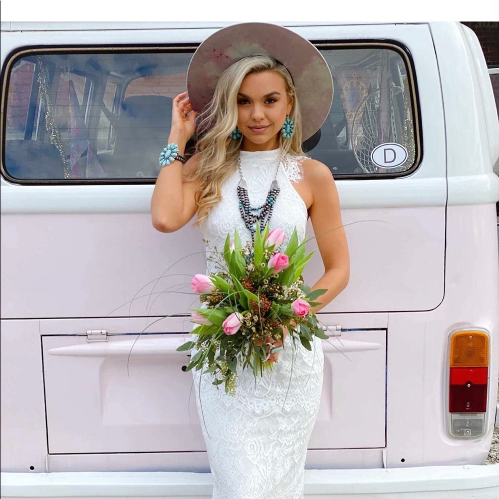 Southern Fried Chicks- To Have and to Hold white lace maxi dress